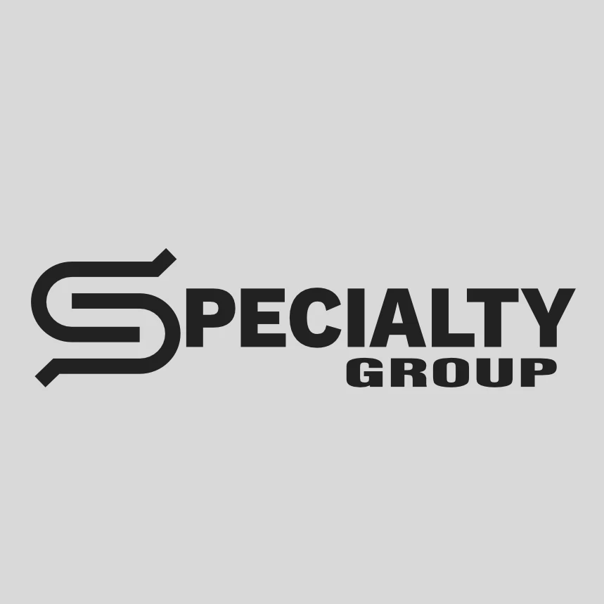 Specialty Group square logo, black text on light grey background.