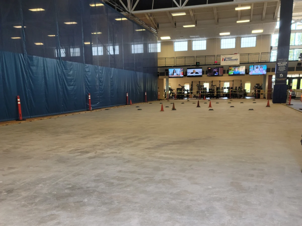 Fitness center floor under repair