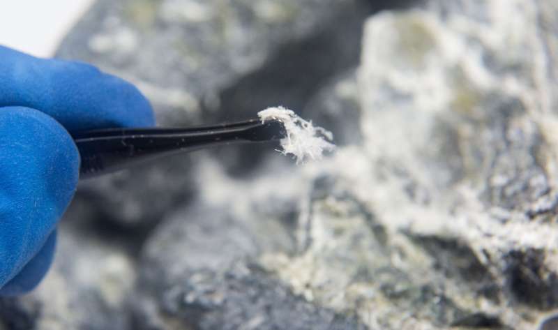 close up image of asbestos under a magnifying glass
