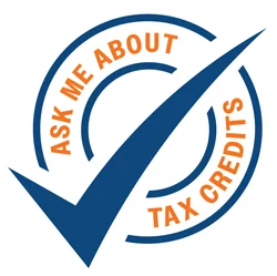 Illustration graphic that reads: ask me about tax credits
