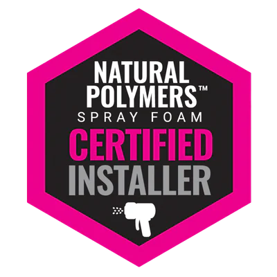Natural Polymers Spray Foam Certified Installer badge.